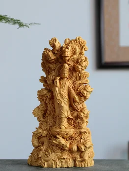 Kilenc Sárkány Guanyin Finoman Faragott Kegyelem Istennője Asztali Dekoráció Fafaragás