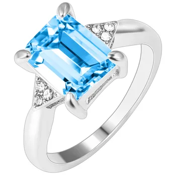 Klasszikus Kék Kristály Gyűrű Kő, Ezüst, Gyémánt Gyűrű Női Ajándék, Hogy Barátnője