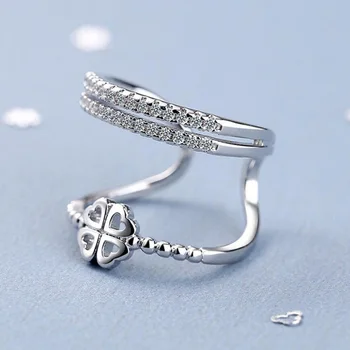 KOFSAC Aranyos Romantikus négylevelű Lóhere Gyűrű A Nők 925 Sterling Ezüst Ékszerek, Elegáns Cirkon Gyűrűk Lány Valentin Napi Ajándékok