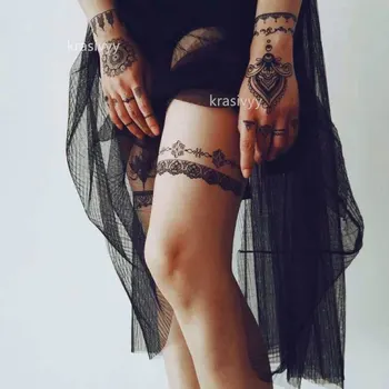 Krasivyy csipke ideiglenes tetoválás matricák 2018 fekete csipke ékszer Arab India tetoválás, nyaralás, buli paszta lányok smink tetoválás