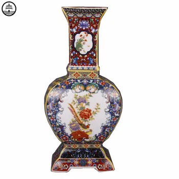Kínai Kvartett Művészet Kerámia Virág Váza Lakberendezés Zománc Virág, Madár, Virág Szerv Antik Üveg Dekoráció Gyűjtése R7277