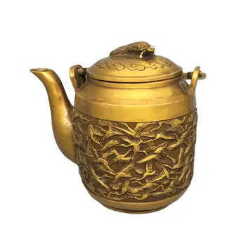 Kínai Régi Bronz Daru Teáskanna ,Jó Állapotban Jar/Edény, Haza Antik Art Dekoráció Fém Kézműves
