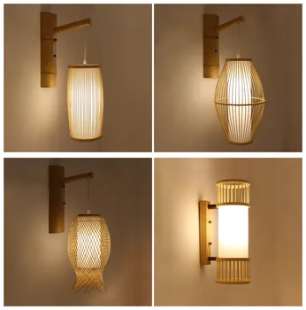 Kínai Stílusú Led bambusz fali lámpa fali gyertyatartók folyosó folyosó ágy mellett, a bambusz szövés lámpa art rattan lámpás luminaria új