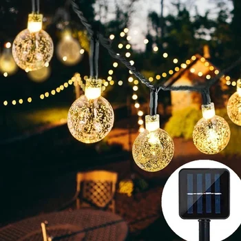 LED tündérfény kristálygömb, 5M/12M Napelemes áramforrás LED String Fény a Napenergia Garland A Kertben Szabadtéri Karácsonyi Dekoráció