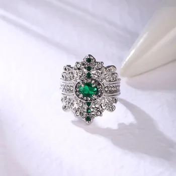 Luxus Esküvői Széles Gyűrű Császári Korona Alakú Nők Menyasszony Javaslat Ékszerek Sűrű Betét Zöld Köves Női Gyűrű Ajándék