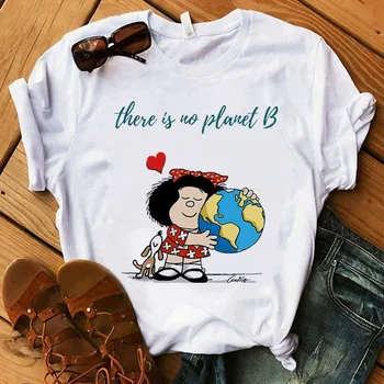 Mafalda póló Női Nyári Harajuku Alkalmi, Rövid Ujjú T-shirt Streetwear O Nyakú Fehér Maximum Tee 90-es évek Rajzfilm Tshirt Femme Felső