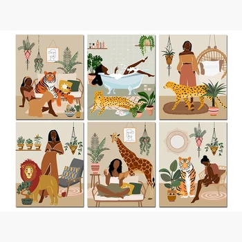 Marokkó Oroszlán, Tigris, Leopárd Zsiráf Dzsungel Északi Poszter Nyomatok Wall Art Vászon Festmény, Fali Kép Nappali Dekoráció