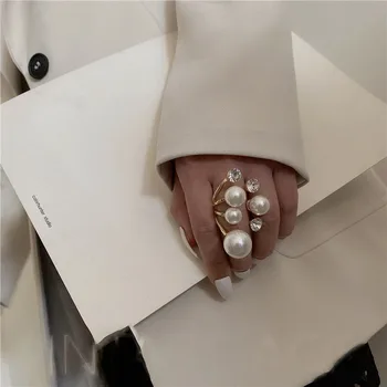 Minar Vintage Túlméretes Multi Gyöngy Gyűrű a Nők francia Bling Strasszos Kristály Szabálytalan Varázsa Gyűrű koreai Esküvői Ékszerek