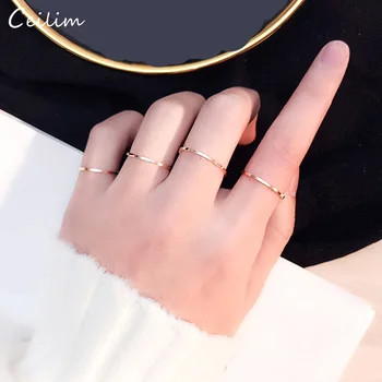 Minimalista 1mm Vékony Gyűrűk Női Divat Fekete, Arany, Ezüst Színű, Rozsdamentes Acél Ujj Gyűrű Női Parti Ékszer
