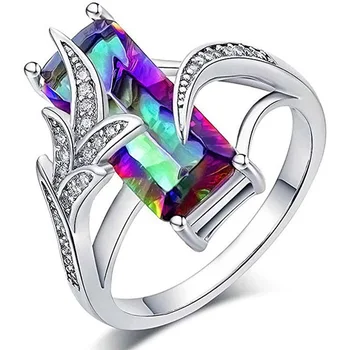 Multicolor Női Gyűrűk Tér Drágakő Topáz Kövek 925 Ezüst Gyűrű, jegygyűrű, Eljegyzési Gyűrű Fél Karácsonyi Ajándékok