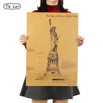NYAKKENDŐ LER A Szabadság-Szobor New York-i Retro Plakát Dísze Épület Kraft Papír, Fal Matrica 51.5X36cm