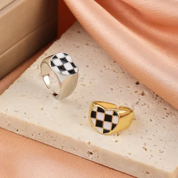 Pepita Szív Gyűrű, Kreatív, Egyszerű, Fekete-Fehér Gyűrű Női Ékszer, Arany, Ezüst Színű Gyűrű, Ékszerek Judit Bague CF14