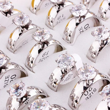QianBei 2018 Ezüst Színű Luxus CZ Kő, Rozsdamentes Acél Gyűrű, Aranyozott Gyűrűket a Nők a Férfiak Pár Szerető Ékszerek Nagykereskedelmi 35pcs