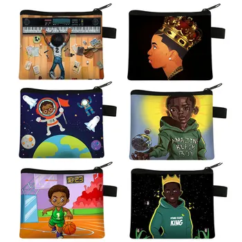 Rajzfilm Afro Fiúk Nyomtatás Pénztárca Fekete Tinédzser Fiú Tárca Amerikai, Afrikai Gyerekek Kártyát, Kulcsokat Jogosultja Táska Gyermekek Érme Táskák