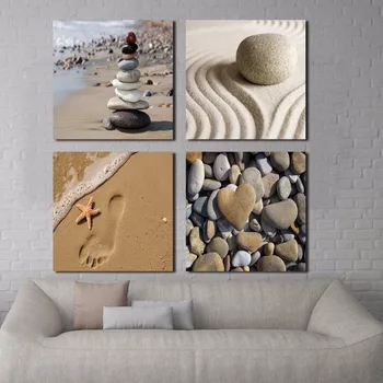 Romantikus Tengerparti Téma 4 Panelek Modern Beach Ocean Vászon Nyomatok Festmények, Vászon Wall Art Otthoni Dekoráció, Fali Dekor