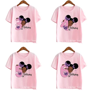 Rózsaszín Tshirt A Baba, Kisgyermek Lány A 2-7 éves Aranyos Afro Fekete Hercegnő Nyomtatás Grafikus póló Gyerekeknek Ajándék/Jelen Nyári Felső