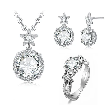 SDOOU Ékszer Szett Nők Számára 925 Sterling Ezüst Gyűrű, Fülbevaló, Medál, Nyaklánc Szett Virág Trendi Jól Ékszer Esküvő Ajándék Új