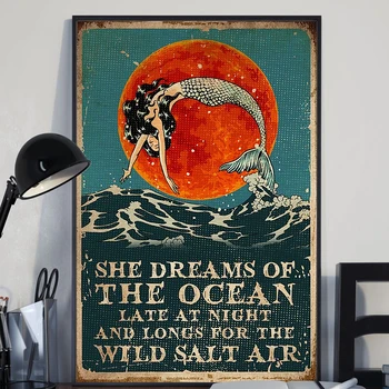 Sellő Retro Plakát álmodik az Óceán Fal Művészi Nyomatok Sunset Sea Modern Vászon Festmény Nappali Skandináv lakberendezési