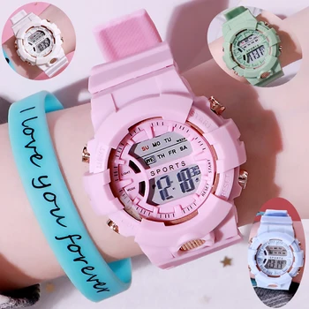 Sport Digitális Órák Nők Világító LED Elektronikus Női Óra Alkalmi Aranyos Rózsaszín Műanyag Slim Női Karóra Digitális Reloj Mujer