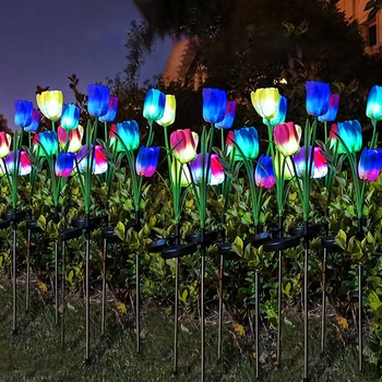 Szimulációs 3 Tulipán LED Napelemes Lámpa Virág Kültéri Vízálló Kert Gyep Tét Lámpák Udvaron Művészeti Lámpák, Terasz, Udvar, Dekoráció