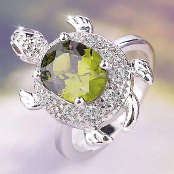 UILZ Aranyos Zöld Teknős Gyűrűk a Nők a Férfiak Fényes Cirkon Gyűrű Édes, Parti, Szülinapi Ékszer Ajándék CRL10010