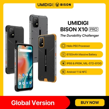 UMIDIGI BISON X10 Pro Okostelefon Globális Verziója az NFC 4GB 12GB IP68 & IP69K Helio P60 Octa-Core 6.53