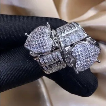 Vintage Szív alakú Gyűrűt Szimulált Gyémánt cz 925 Sterling Ezüst Eljegyzési, Esküvői Zenekar, Gyűrűk, nők, férfiak, Ékszerek