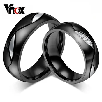 Vnox Fekete Esküvői Gyűrű Szerető CZ Pár Gyűrű 316l Rozsdamentes Acél Eljegyzési Ékszert