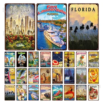 Városra Néző Szoba Dekoráció Fém Tábla New York Florida Épület Vas Lemez Retro Rozsda Érzés Fali Poszter Adóazonosító Jel Kuba Kép