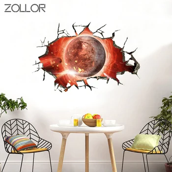 Zollor Galaxy Rendszer Bolygó 3D-s Falon Törött Dekorációs Matrica Padló Mennyezet Matricák Vízhatlan Fal Háttér Freskó Dekoráció