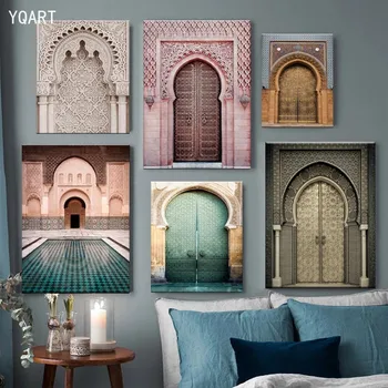 Északi Marokkó Ajtó Vászon Festmény Plakátok Világhírű Építészet, Művészet Képek Nyomtatott Modern Otthon Nappali Dekor