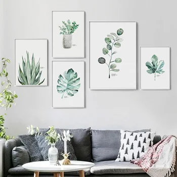 Északi Vászon Festmény Nyomatok Plakát, Nappali, Hálószoba Modern Zöld Növény Wall Art Képek Kis Méret, Otthon Dekoráció