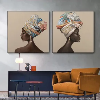 Öltöztesd fel Afrikai fekete női vászon festmény, absztrakt arany poszterek, nyomatok, wall art képek nappali otthoni dekoráció
