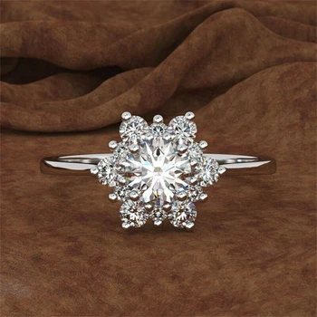 Új Divat Hatszögletű Gyémánt Gyűrű Elegáns Személyiség Hölgy Fehér Drágakő Dekoráció Alkalmi Fél Hópehely Gyűrű Ékszer