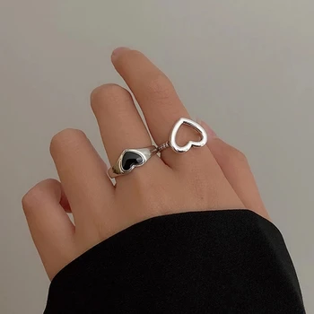 Új Vintage Üreges Szív Gyűrű, A Lányok Fekete Zománc Szerelmeseinek Pár Esküvői Ékszer Ajándék A Szeretet, Eljegyzési Gyűrűk, Nők
