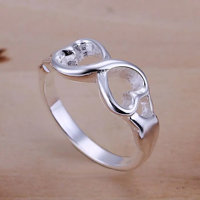 925 ékszerek, ezüst bevonatú Gyűrű Jól Divat Dupla Szív Gyűrű Női&Férfi Ajándék Ezüst Ékszerek, Gyűrűk Ujját SMTR092 1
