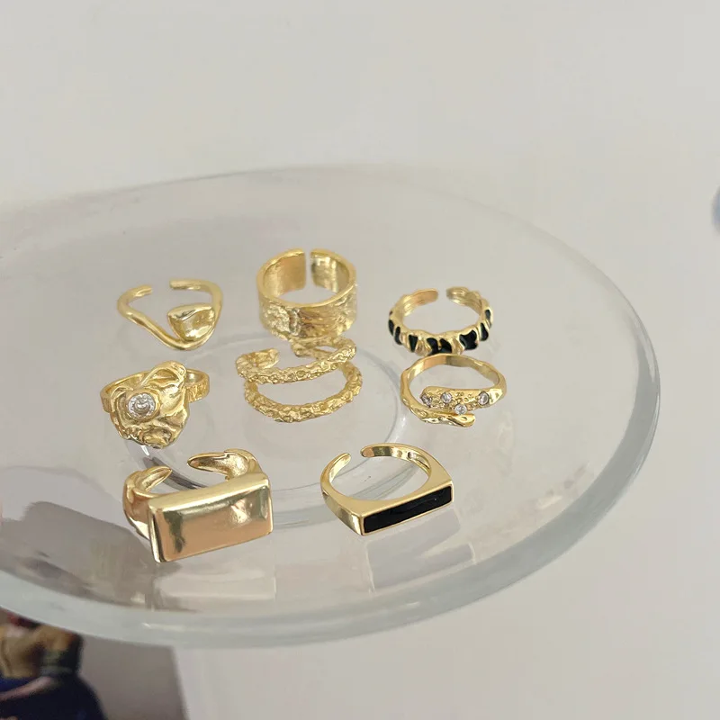 Design Szabálytalan francia Index Ujj Gyűrű Egymásra Epoxi Geometriai Tér Gyűrű Ins Vad koreai Nyitva Ékszerek, Gyűrűk, Nők 3