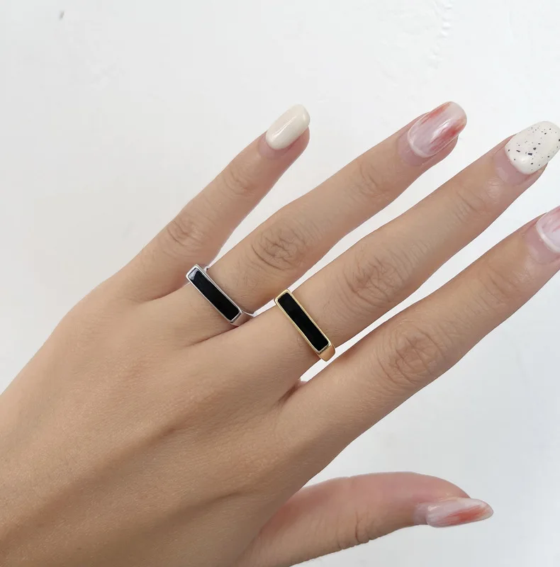 Design Szabálytalan francia Index Ujj Gyűrű Egymásra Epoxi Geometriai Tér Gyűrű Ins Vad koreai Nyitva Ékszerek, Gyűrűk, Nők 4