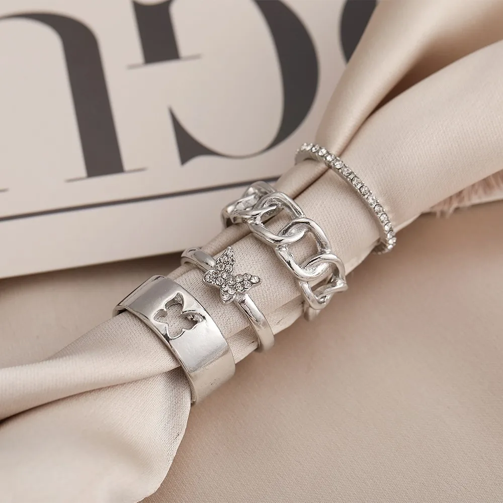 Minimalista Lánc Pillangó Gyűrű a Nők számára Új Divat Kreatív Üreges Mértani Fél Kézzel készített Ékszerek, Ajándékok 4