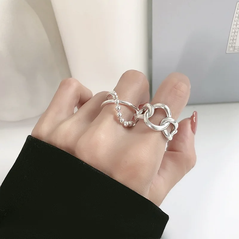 Evimi 925 Sterling Ezüst Divatos Gyűrű a Nők Kreatív Egyszerű Üreges Kör Geometriai Chian Szabálytalan Parti Ékszer Ajándék 3