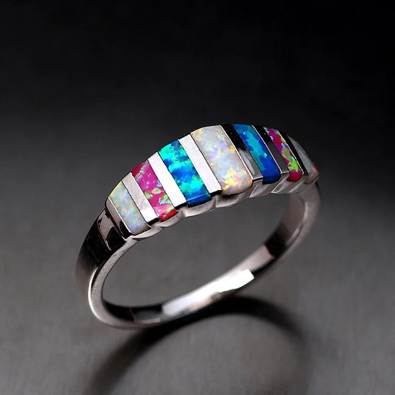 Milangirl Új Szivárvány Opál jegygyűrűt a Nők, Kék Gyűrű Eljegyzési Ezüst Ékszerek, Gyűrűk, Esküvői Gyűrű Női Ajándék 0