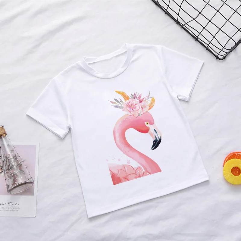 2020-as Nyári Aranyos Gyerekek T-shirt Flamingo Rajzfilm Lány Póló Gyermekek Kerek Nyakú Lány póló koreai Alkalmi Design Fiúk Ing 1
