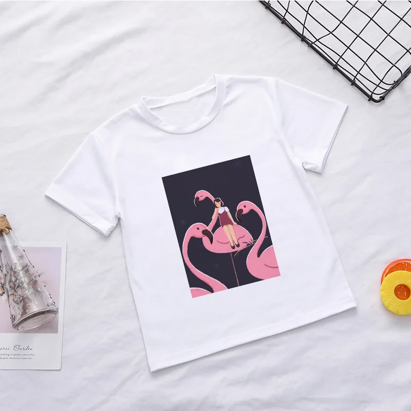 2020-as Nyári Aranyos Gyerekek T-shirt Flamingo Rajzfilm Lány Póló Gyermekek Kerek Nyakú Lány póló koreai Alkalmi Design Fiúk Ing 2
