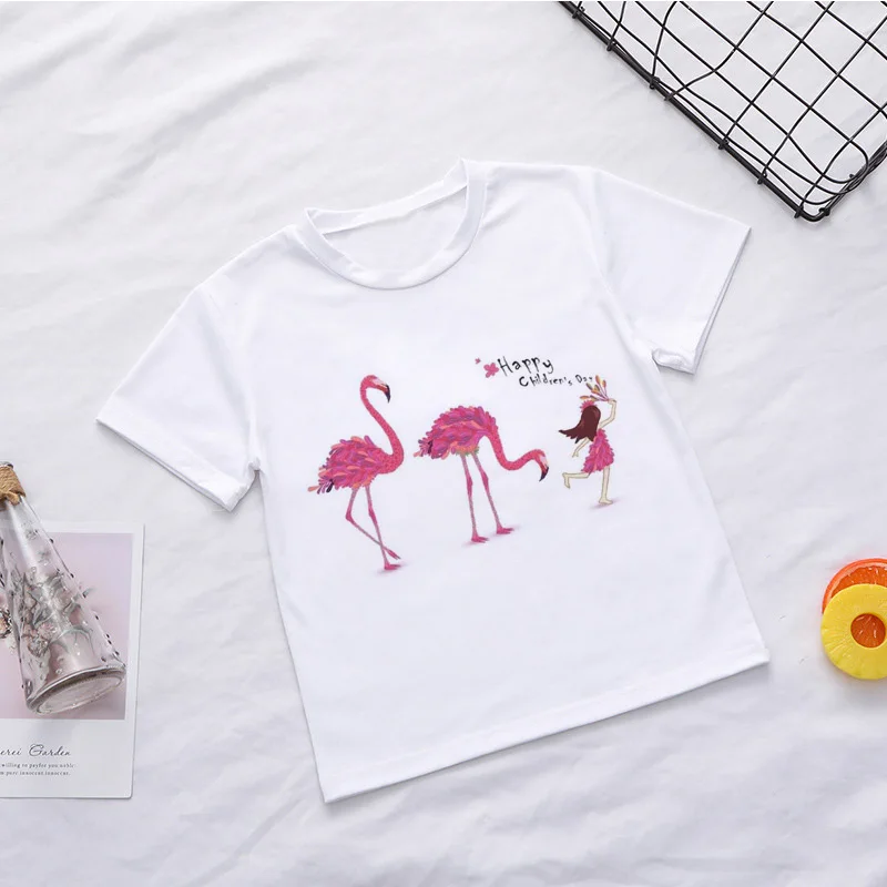 2020-as Nyári Aranyos Gyerekek T-shirt Flamingo Rajzfilm Lány Póló Gyermekek Kerek Nyakú Lány póló koreai Alkalmi Design Fiúk Ing 3