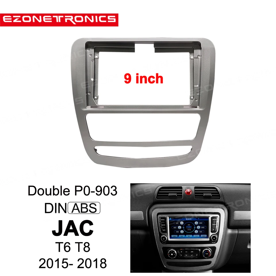 2Din Autós DVD-Keret Audio Adapter Felszerelése Dash Trim Készletek Facia Panel 9inch A juhász gyula T6 T8 2015 - 2018 Dupla Din Rádió Lejátszó 0