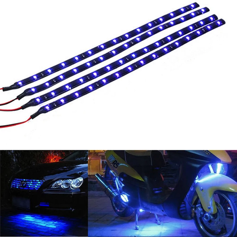 4db 30cm Kék 3528 15 SMD LED-es Flexibilis Lámpa Vízálló Az Otthoni Kerti Autó Nagy teljesítményű LED Szalagok Cső Dekoratív Lámpa 0