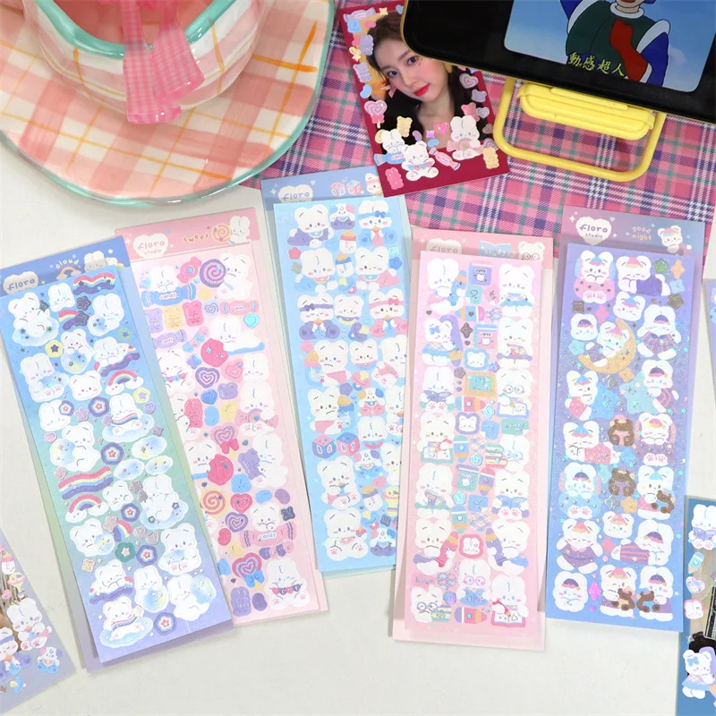 Koreai Aranyos Állatok Lézer Matricák Képkeret Dekoráció Idol Kártya Scrapbook Matrica Napló DIY Tervező Írószer Stick Címke 1
