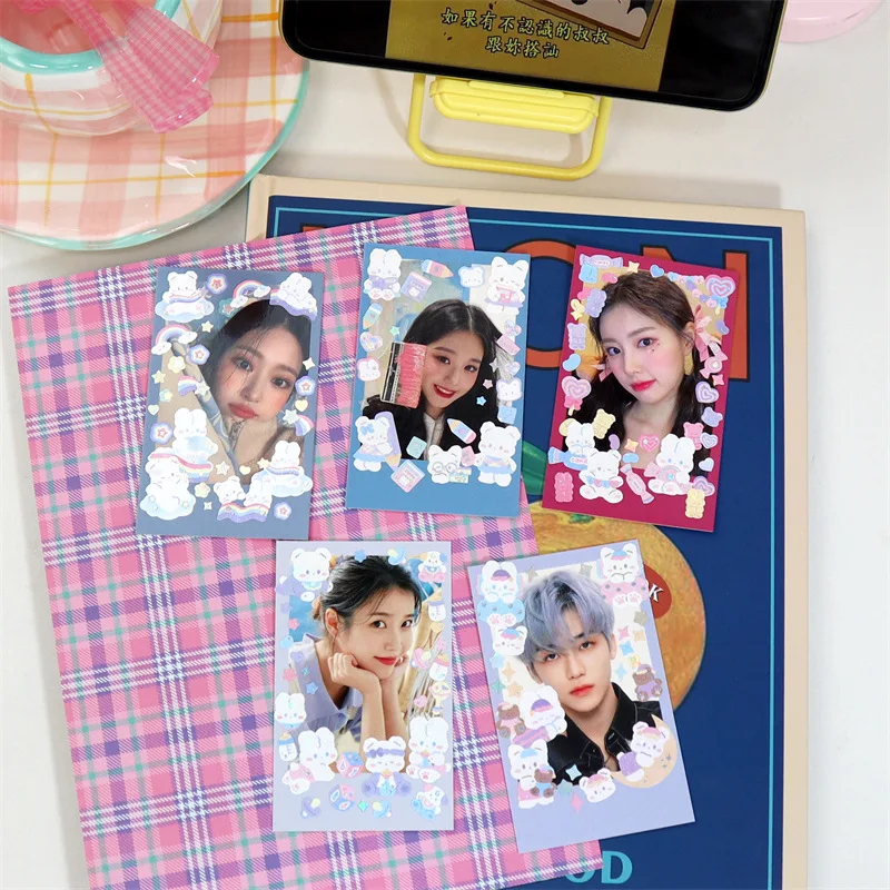 Koreai Aranyos Állatok Lézer Matricák Képkeret Dekoráció Idol Kártya Scrapbook Matrica Napló DIY Tervező Írószer Stick Címke 2