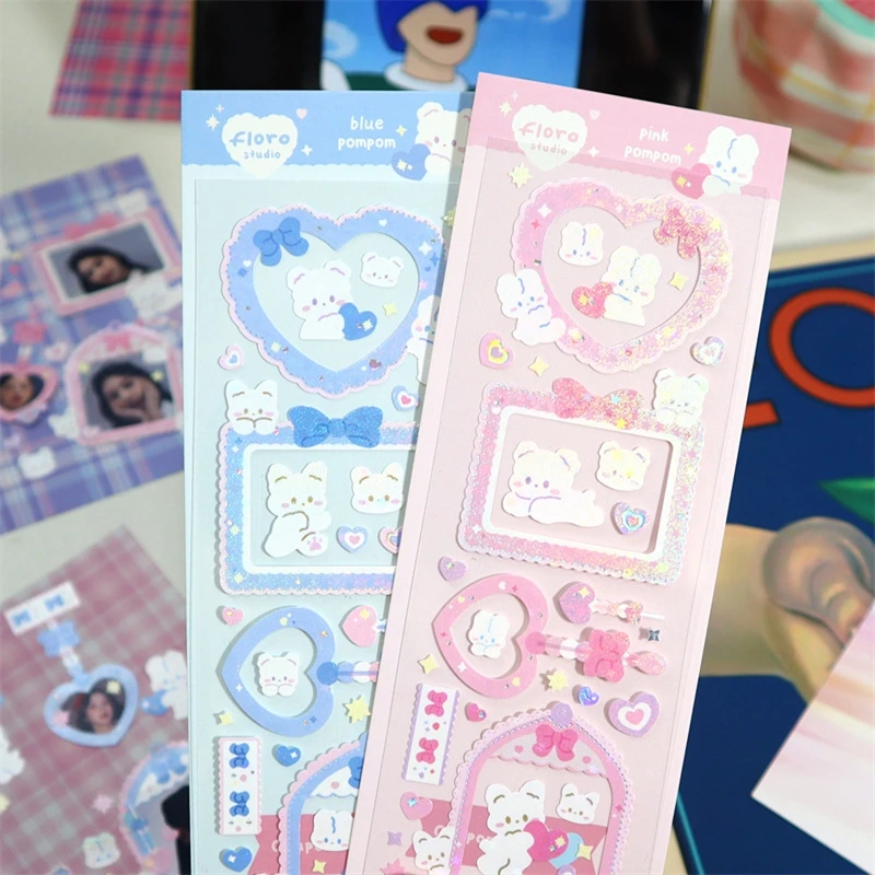 Koreai Aranyos Állatok Lézer Matricák Képkeret Dekoráció Idol Kártya Scrapbook Matrica Napló DIY Tervező Írószer Stick Címke 3