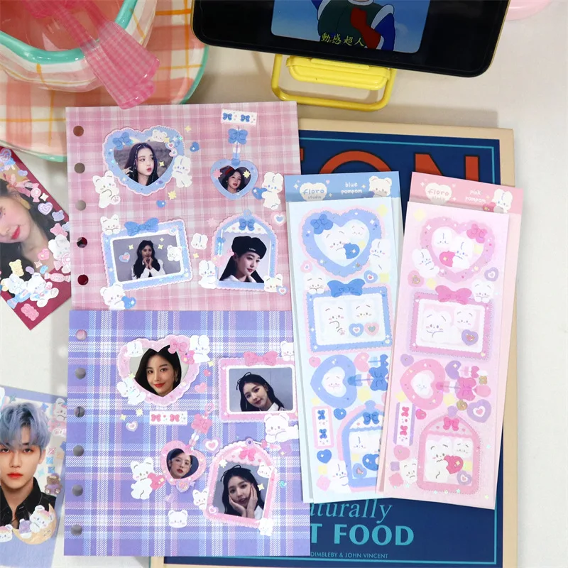 Koreai Aranyos Állatok Lézer Matricák Képkeret Dekoráció Idol Kártya Scrapbook Matrica Napló DIY Tervező Írószer Stick Címke 4
